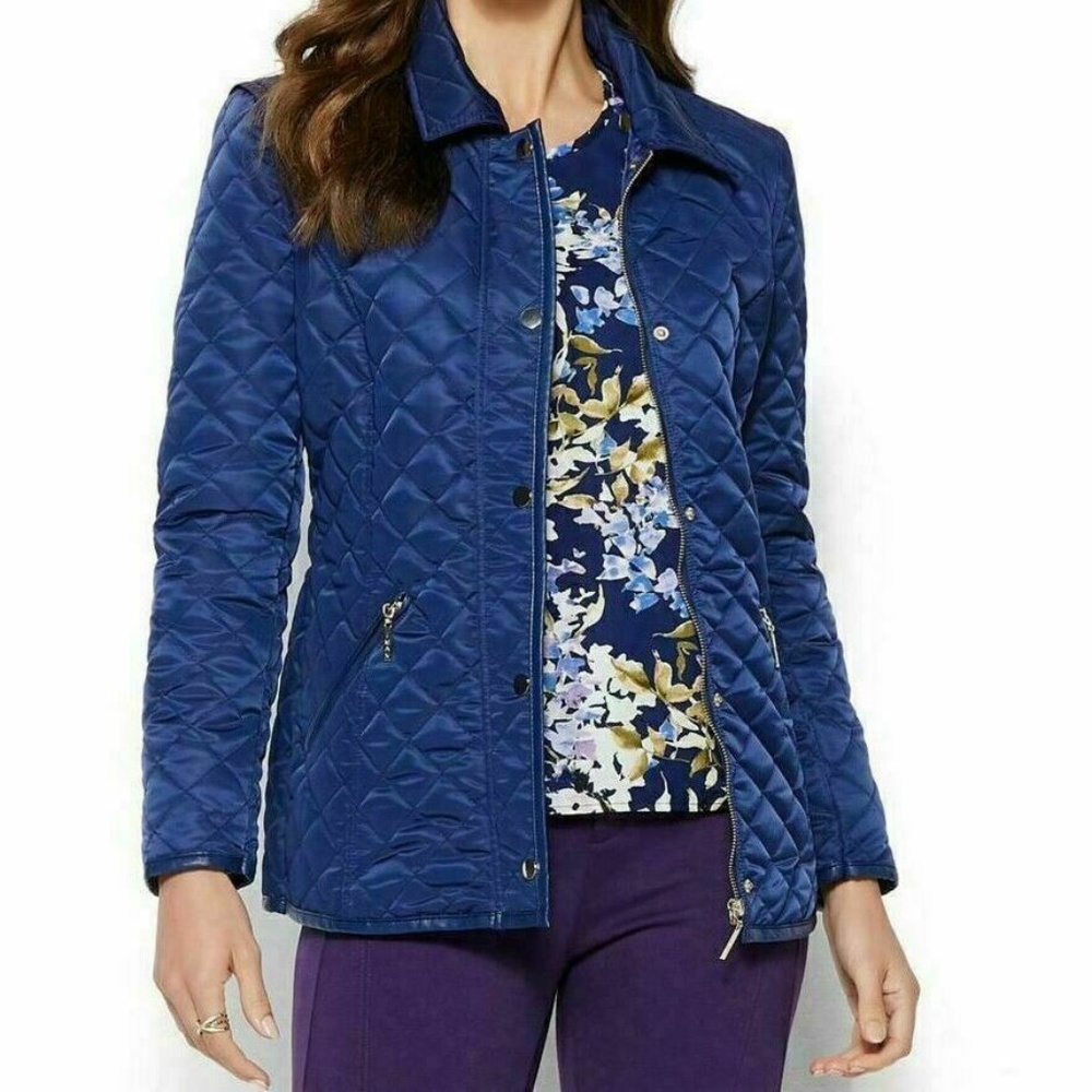 IMAN Platinum Couture Quilted Convertible Jacket to Vest - Blue - XS